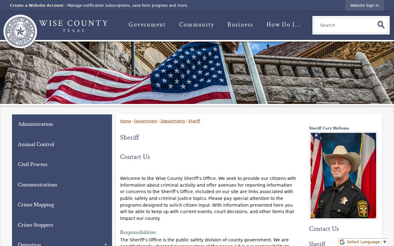 Wise County criminal records Sheriff office page