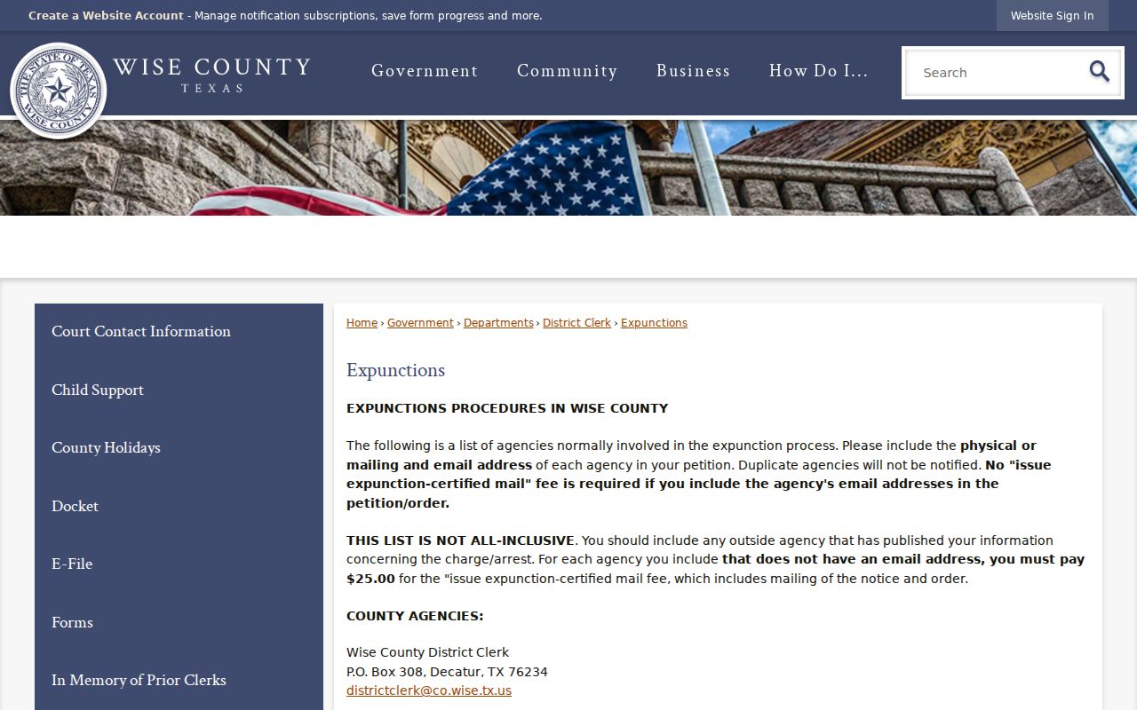 Wise County criminal history expunction instructions