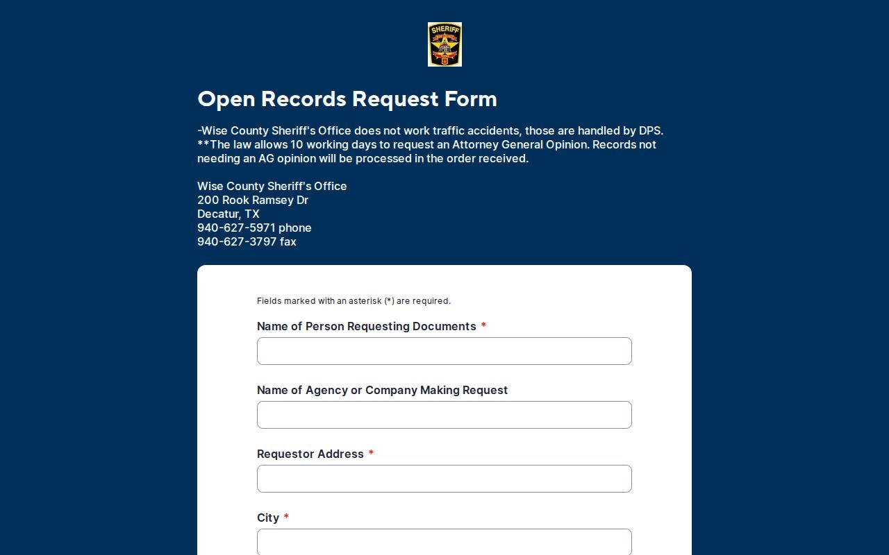 Wise County arrest report request form