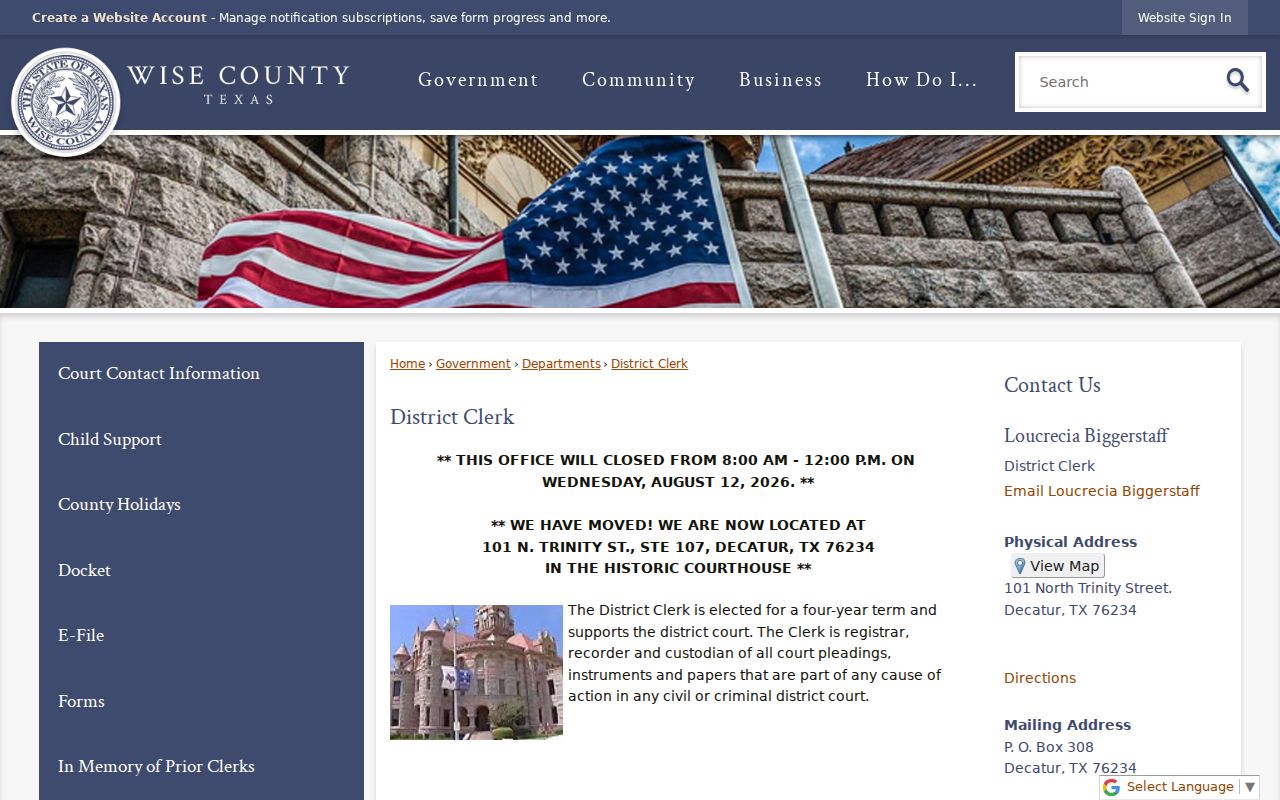 Wise County criminal court case records at the District Clerk