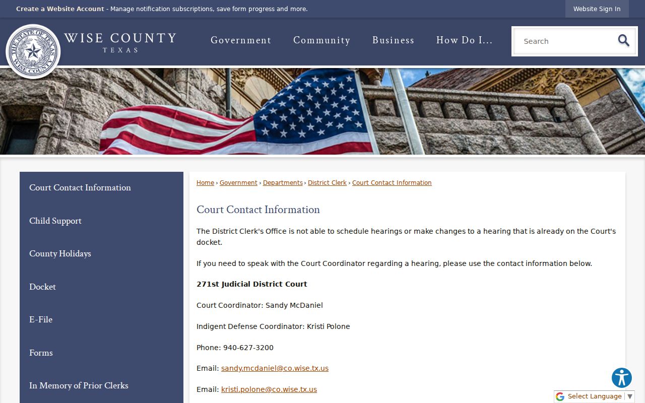 Wise County criminal court case contact information