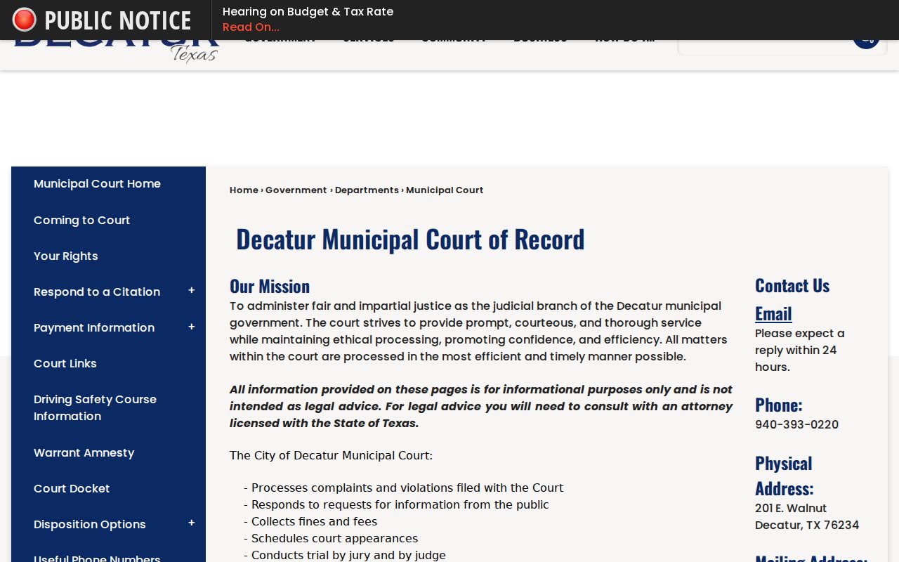 Decatur Municipal Court source for city criminal records